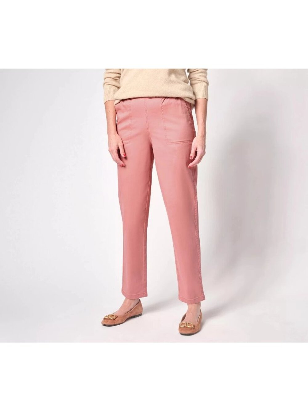 Denim & Co Pant Medium Reg EasyWear Twill Straight Leg Pockets New Antique Rose